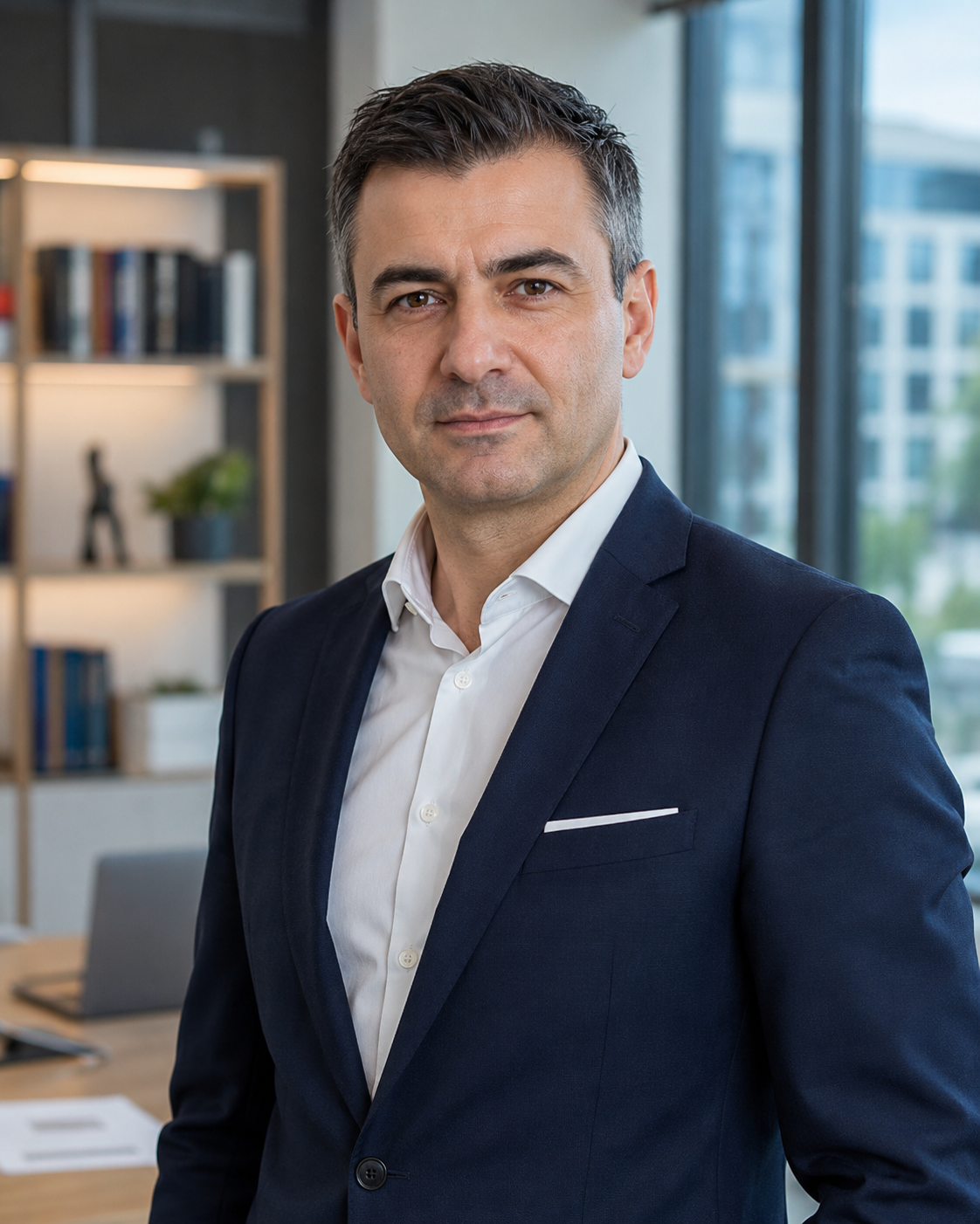 Antreprenor român analizând situația financiară a firmei
